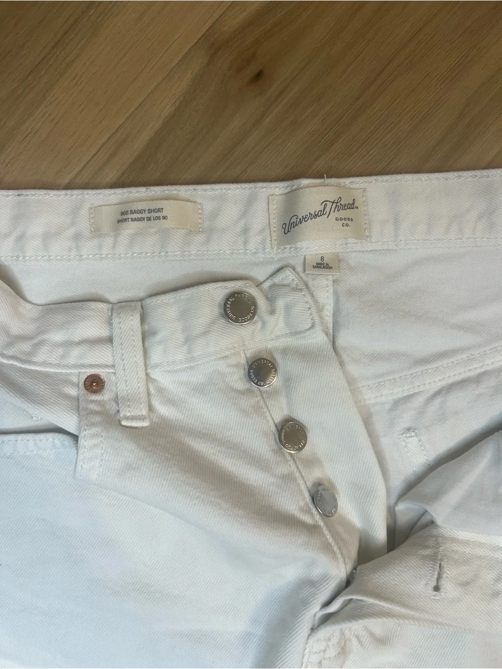 Lot of 2 Universal Thread Frayed Hem Denim Shorts - White & Jean 90s Baggy sz 8